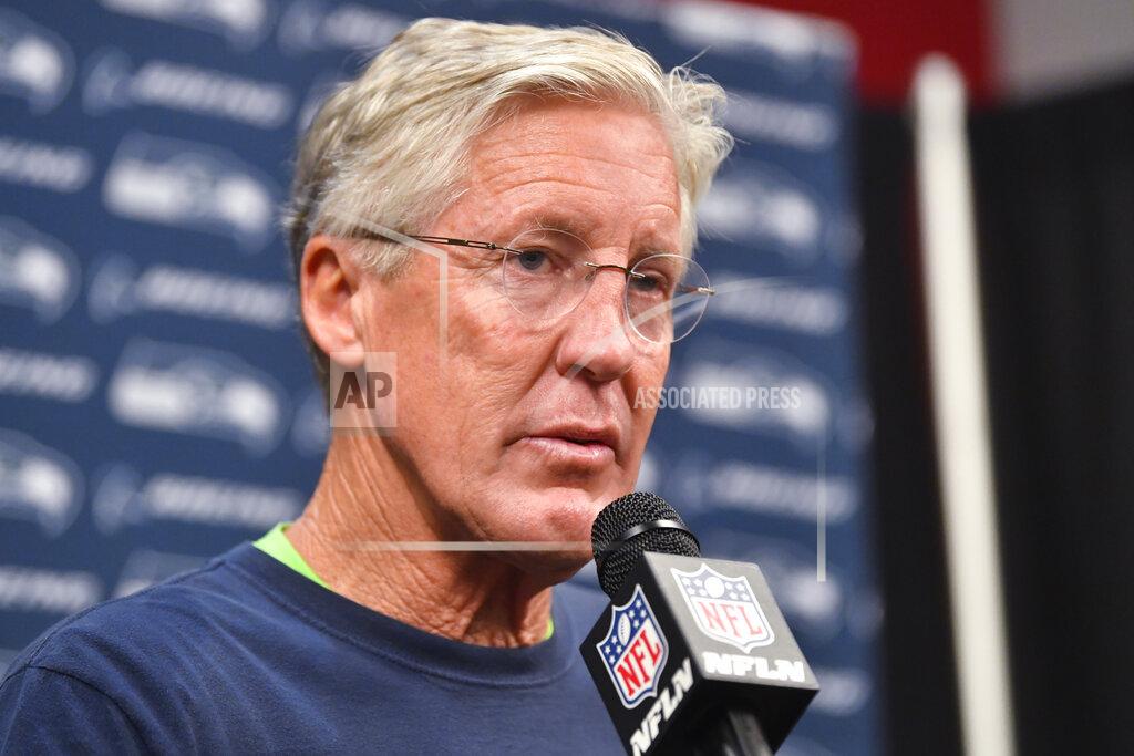 John Amis Seattle Seahawks head coach Pete Carroll speaks during a news conference after an NFL football game against the Atlanta Falcons, Sunday, Oct. 27, 2019, in Atlanta. The Seattle Seahawks won 27-20. (AP Photo/John Amis)
