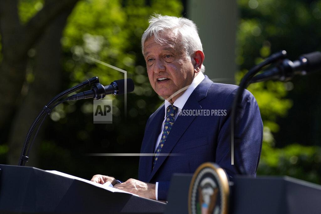 Evan Vucci Mexican President Andres Manuel Lopez Obrador speaks during an event in the Rose Garden at the White House, Wednesday, July 8, 2020, in Washington. (AP Photo/Evan Vucci)