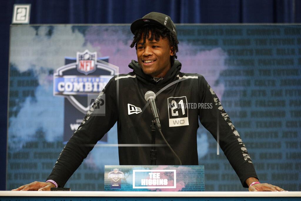 Michael Conroy Clemson wide receiver Tee Higgins speaks during a press conference at the NFL football scouting combine in Indianapolis, Tuesday, Feb. 25, 2020. (AP Photo/Michael Conroy)