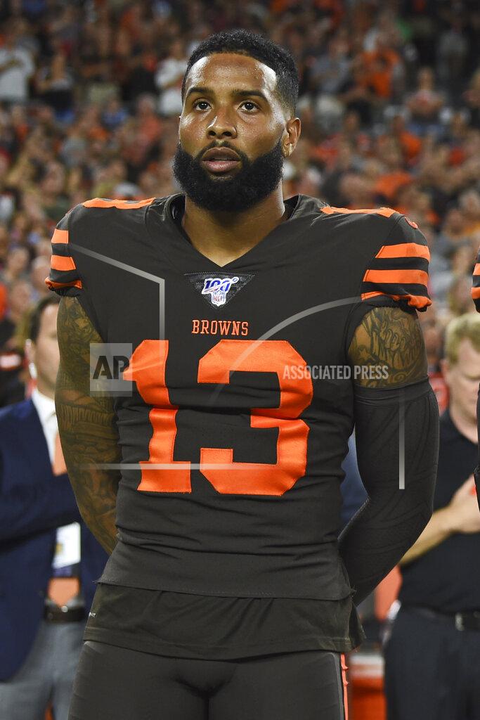 David Dermer Cleveland Browns wide receiver Odell Beckham Jr. stands for the national anthem before an NFL football game against the Los Angeles Rams, Sunday, Sept. 22, 2019, in Cleveland. (AP Photo/David Dermer)