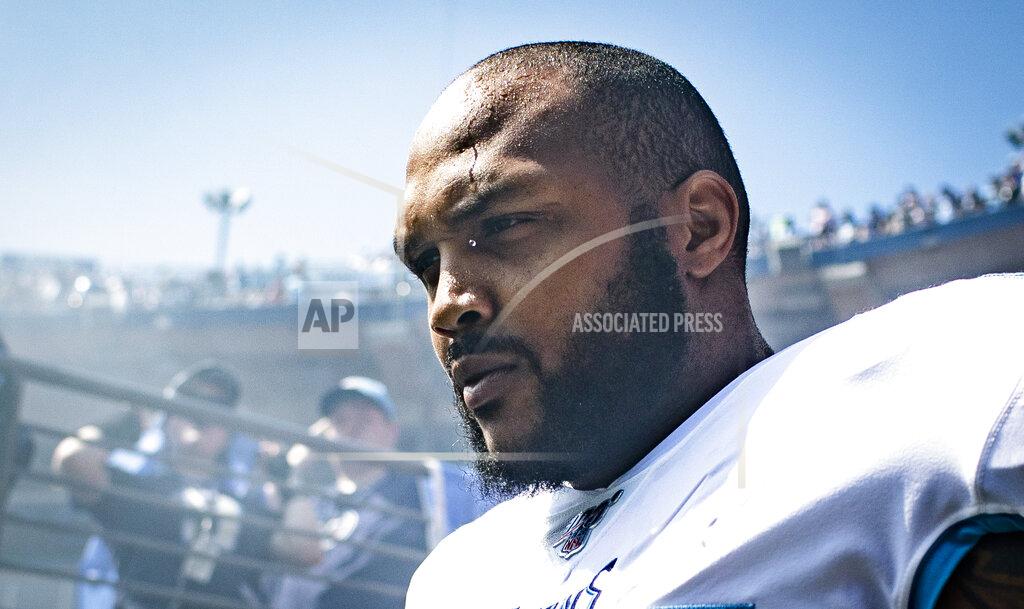 Austin Anthony A bead of sweat drops from Tennessee Titans defensive end Jurrell Casey's eyebrow as he is announced before Indianapolis' 19-17 win over the Titans on Sunday, September 15, 2019, at Nissan Stadium. (Austin Anthony/Daily News via AP)