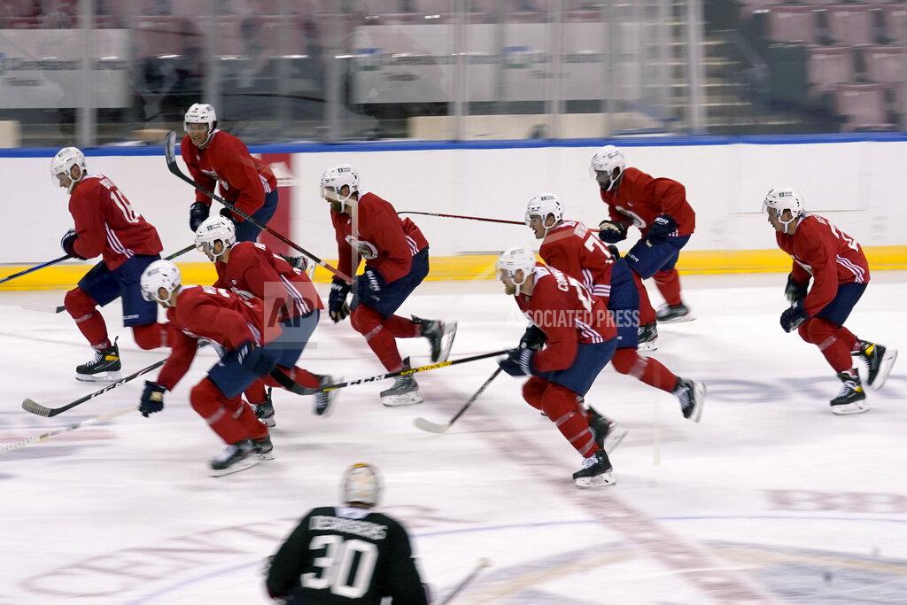 Lynne Sladky Florida Panthers defenseman Aaron Ekblad, center, skates with his teammates during NHL hockey training camp, Wednesday, Jan. 6, 2021, in Sunrise, Fla. (AP Photo/Lynne Sladky)