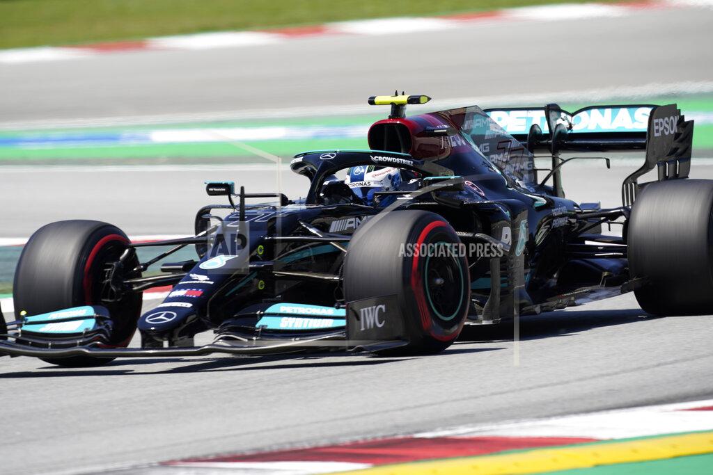 Emilio Morenatti Mercedes driver Valtteri Bottas of Finland steers his car during the third free practice for the Spanish Formula One Grand Prix at the Barcelona Catalunya racetrack in Montmelo, just outside Barcelona, Spain, Saturday, May 8, 2021. The Spanish Grand Prix will be held on Sunday. (AP Photo/Emilio Morenatti)