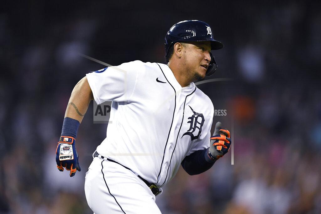 Jose Juarez Detroit Tigers' Miguel Cabrera rounds first base after hitting a home run off Baltimore Orioles starting pitcher Jordan Lyles during the sixth inning of a baseball game Friday, May 13, 2022, in Detroit. (AP Photo/Jose Juarez)