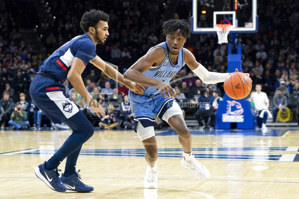 Chris Szagola Villanova's Bryan Antoine, right, dribbles against Connecticut's Jalen Gaffney, left, during the first half of an NCAA college basketball game Saturday, Jan. 18, 2020, in Philadelphia. (AP Photo/Chris Szagola)