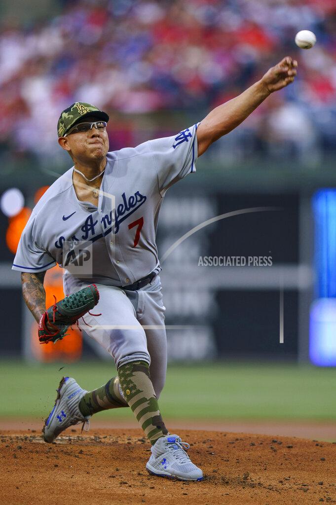 Chris Szagola Los Angeles Dodgers starting pitcher Julio Urias throws during the first inning of the team's baseball game against the Philadelphia Phillies, Friday, May 20, 2022, in Philadelphia. (AP Photo/Chris Szagola)