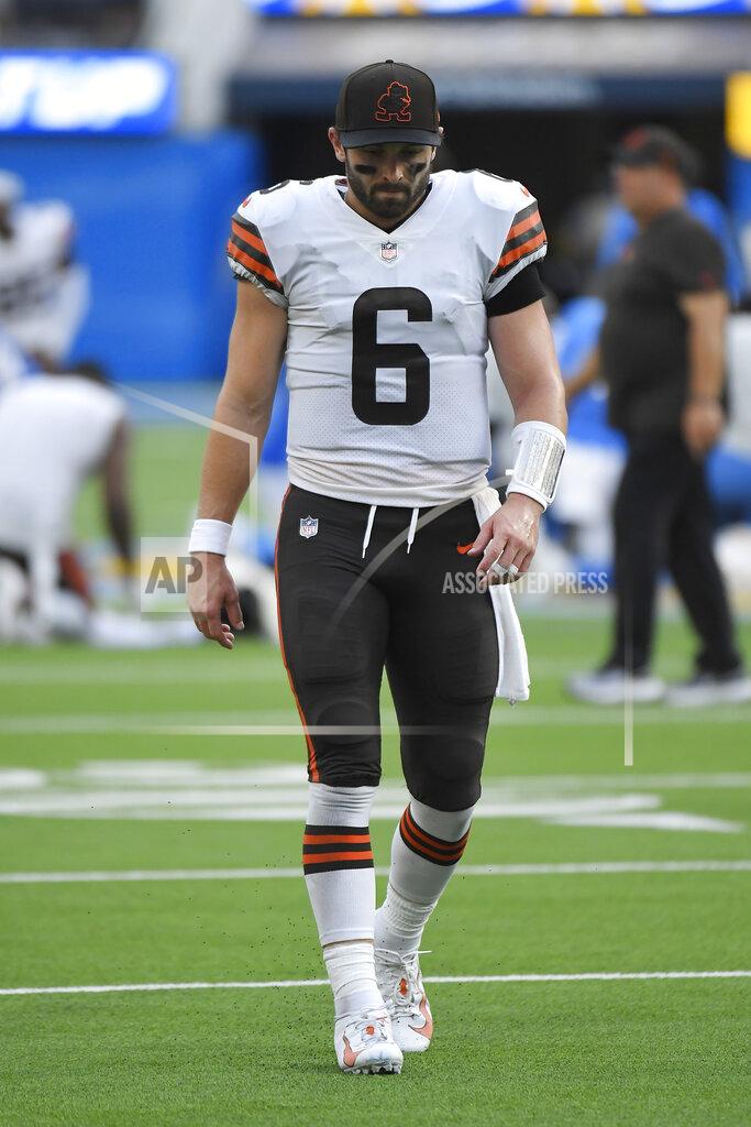 Kevork Djansezian Cleveland Browns quarterback Baker Mayfield walks off the field after a loss to the Los Angeles Chargers during an NFL football game Sunday, Oct. 10, 2021, in Inglewood, Calif. (AP Photo/Kevork Djansezian)