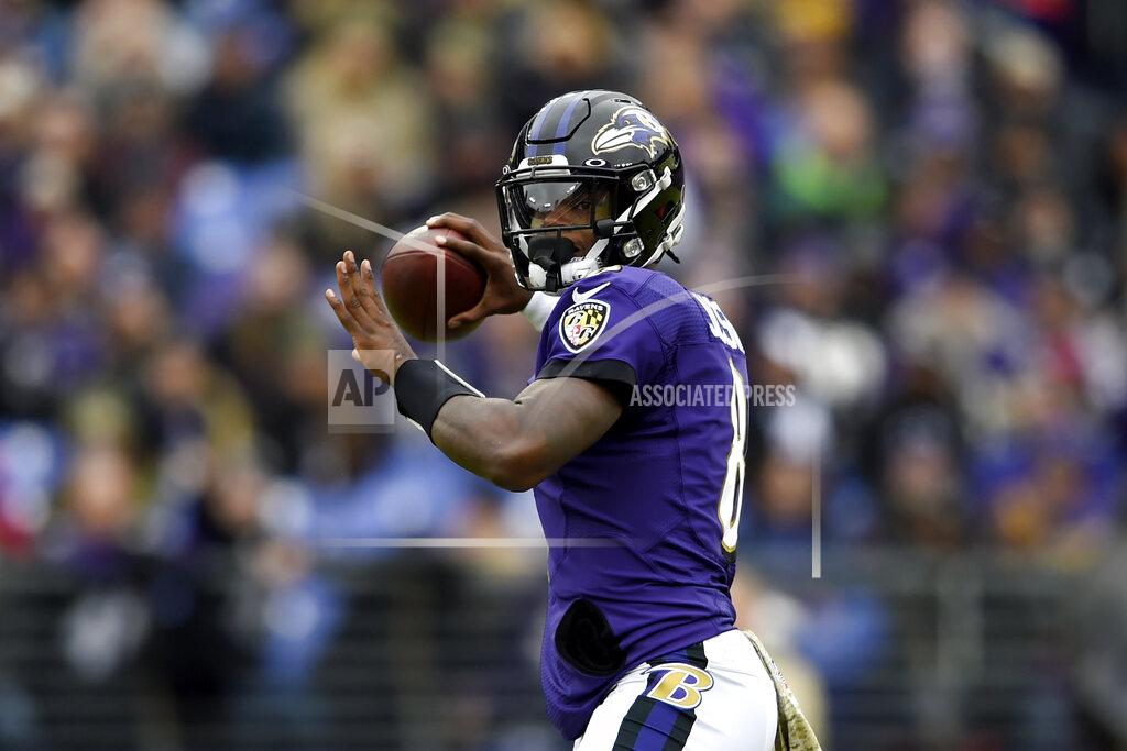 Gail Burton Baltimore Ravens quarterback Lamar Jackson throws a pass against the Houston Texans during the first half of an NFL football game, Sunday, Nov. 17, 2019, in Baltimore. (AP Photo/Gail Burton)