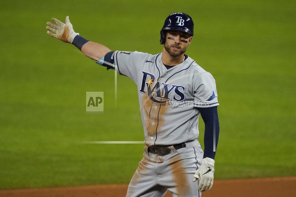 Tony Gutierrez Tampa Bay Rays' Kevin Kiermaier reacts after his double against the Los Angeles Dodgers during the second inning in Game 6 of the baseball World Series Tuesday, Oct. 27, 2020, in Arlington, Texas. (AP Photo/Tony Gutierrez)