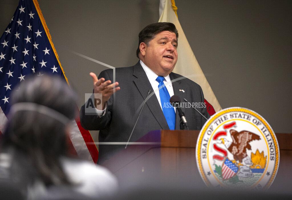 Justin L. Fowler Illinois Governor JB Pritzker answers questions from the media after he unveiled a new mask awareness campaign called "It Only Works If You Wear It" during a press conference at the IEMA State Emergency Operations Center, Monday, August 3, 2020, in Springfield, Ill.The new $5 million awareness campaign will encourage Illinois residents to wear a face covering every time they're in public and will be advertised on broadcast and cable television, radio, billboards and social media to the communities with the greatest risk from COVID-19. (Justin L. Fowler/The State Journal-Register via AP)
