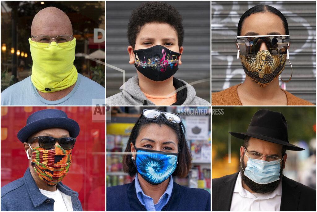 Mark Lennihan In this combination of photos, New Yorkers pose for photos during the coronavirus outbreak in New York. (AP Photo/Mark Lennihan)