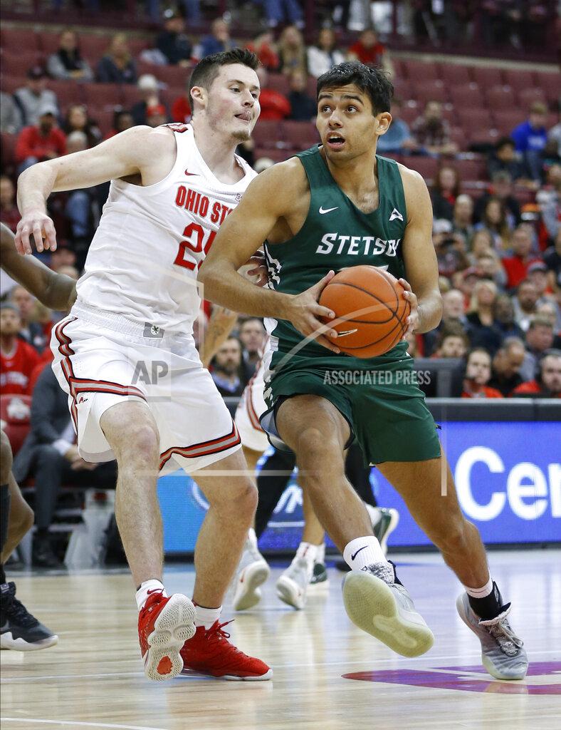 Jay Laprete Stetson's Cyriaque Foucart, right, drives to the basket as Ohio State's Kyle Young defends during the first half of an NCAA college basketball game Monday, Nov. 18, 2019, in Columbus, Ohio. (AP Photo/Jay LaPrete)