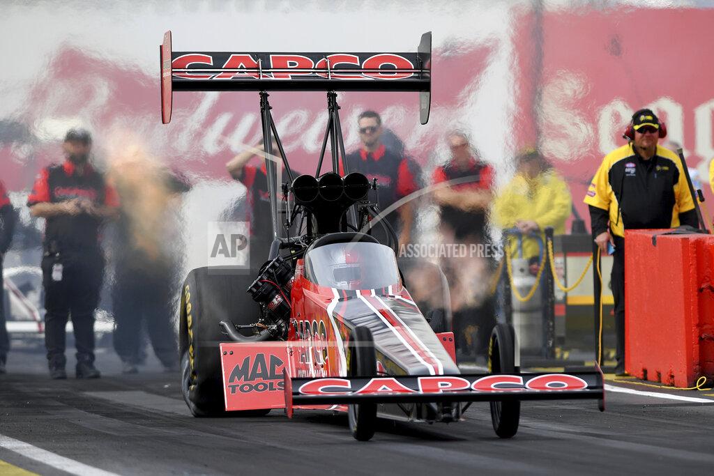 Marc Gewertz In this photo provided by the NHRA, Steve Torrence drives in Top Fuel qualifying Friday, Feb. 21, 2020, at the NHRA Arizona Nationals drag races in Chandler, Ariz. Torrence took the provisional No. 1 spot with a 3.671-second pass at 326.48 mph. (Marc Gewertz/NHRA via AP)