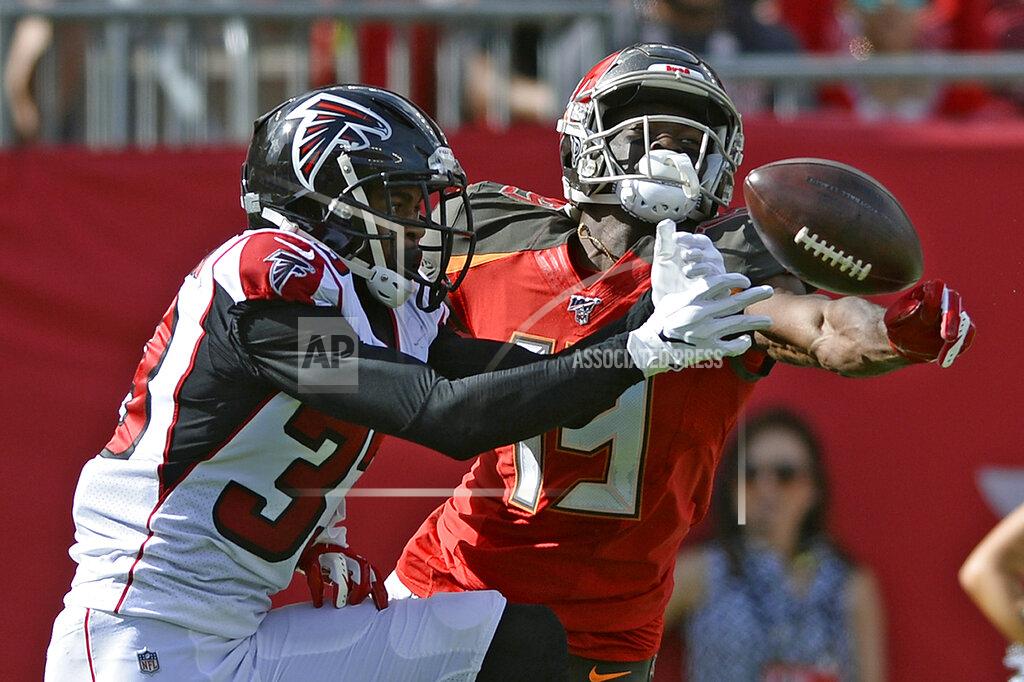 Jason Behnken Atlanta Falcons defensive back Blidi Wreh-Wilson (33) breaks up a pass intended for Tampa Bay Buccaneers wide receiver Breshad Perriman (19) during the first half of an NFL football game Sunday, Dec. 29, 2019, in Tampa, Fla. (AP Photo/Jason Behnken)
