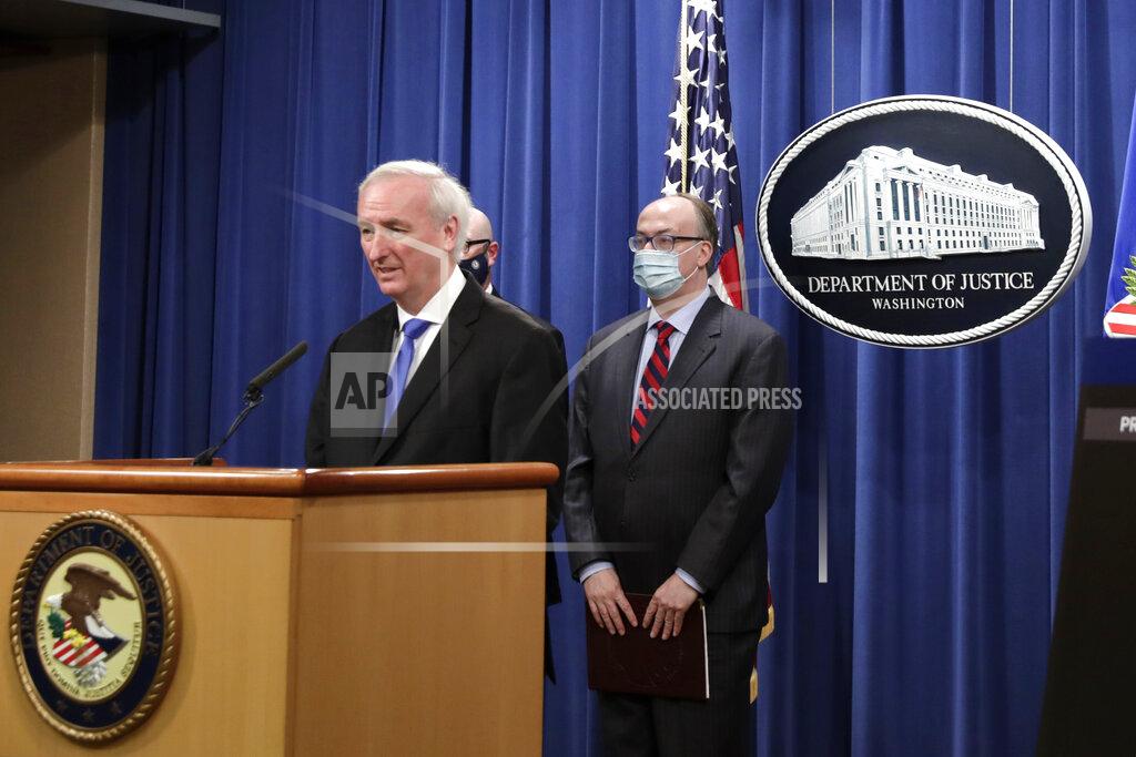 Yuri Gripas Deputy Attorney General Jeffrey A. Rosen holds a news conference to announce the results of the global resolution of criminal and civil investigations with an opioid manufacturer at the Justice Department in Washington, Wednesday, Oct. 21, 2020. (Yuri Gripas/Pool via AP)