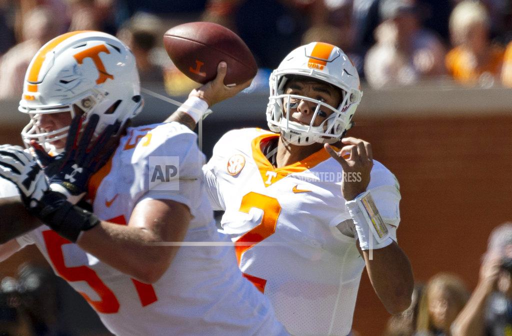 Vasha Hunt FILE - In this Saturday, Oct. 13, 2018, file photo, Tennessee quarterback Jarrett Guarantano (2) throws long during the first half of an NCAA college football game against Auburn in Auburn, Ala. Tennessee, coming off a 30-24 victory at Auburn that knocked the Tigers out of the Top 25, host No. 1 Alabama on Saturday. (AP Photo/Vasha Hunt, File)