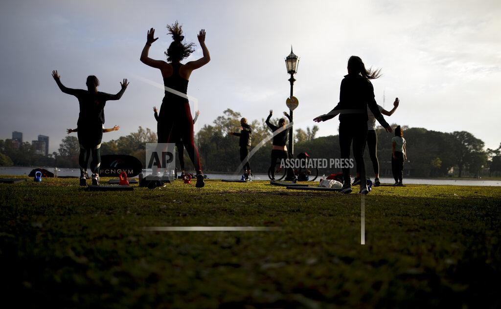 Natacha Pisarenko People exercise at a park amid the COVID-19 pandemic in Buenos Aires, Argentina, Wednesday, June 2, 2021. (AP Photo/Natacha Pisarenko)