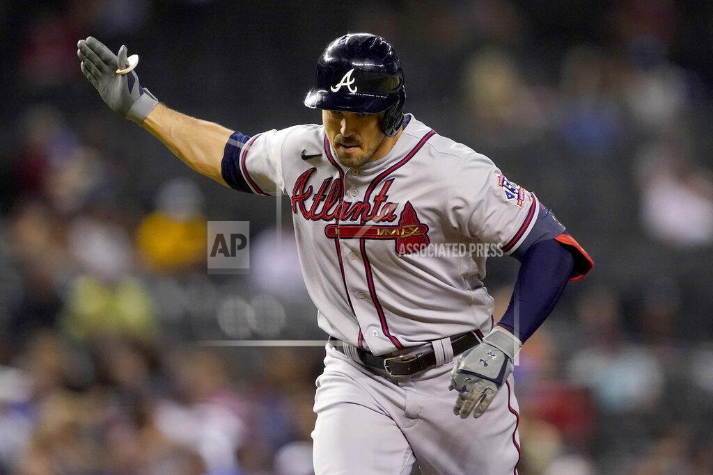 Matt York Atlanta Braves' Adam Duvall celebrates his solo home run against the Arizona Diamondbacks during the fifth inning of a baseball game, Monday, Sept. 20, 2021, in Phoenix. (AP Photo/Matt York)