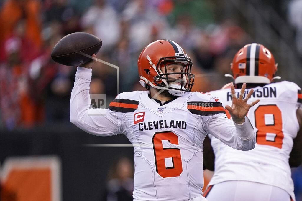 Bryan Woolston Cleveland Browns quarterback Baker Mayfield throws during the first half of an NFL football game against the Cincinnati Bengals, Sunday, Dec. 29, 2019, in Cincinnati. (AP Photo/Bryan Woolston)