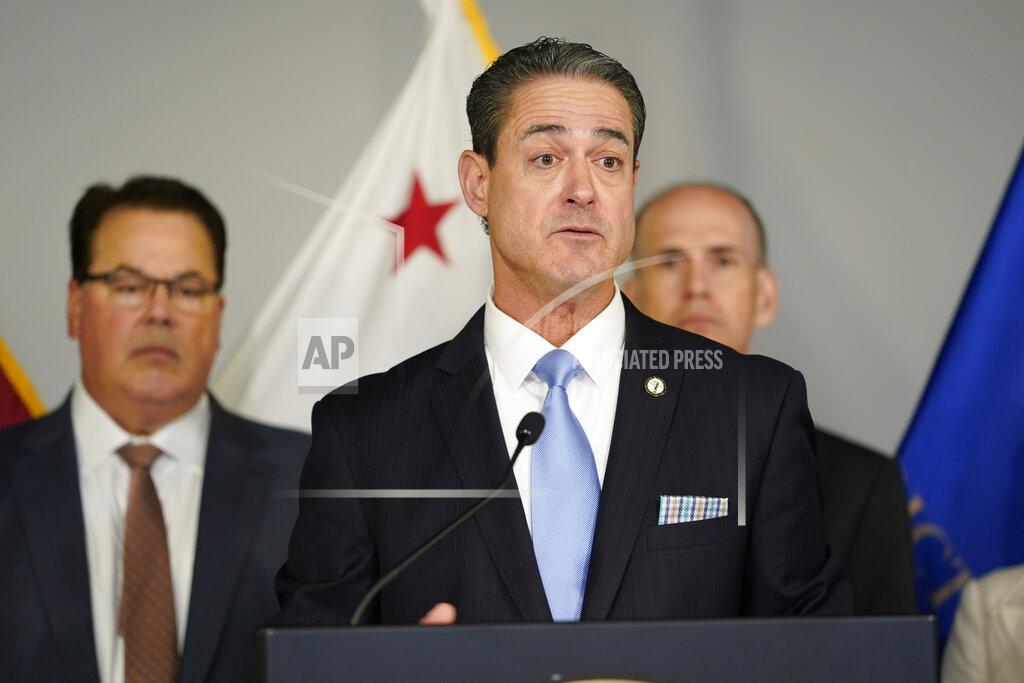 Ashley Landis Orange County District Attorney Todd Spitzer speaks during a news conference on Tuesday, May 17, 2022, in Santa Ana, Calif. Spitzer gave an update on the criminal charges in Sunday's shooting at Geneva Presbyterian Church. (AP Photo/Ashley Landis)