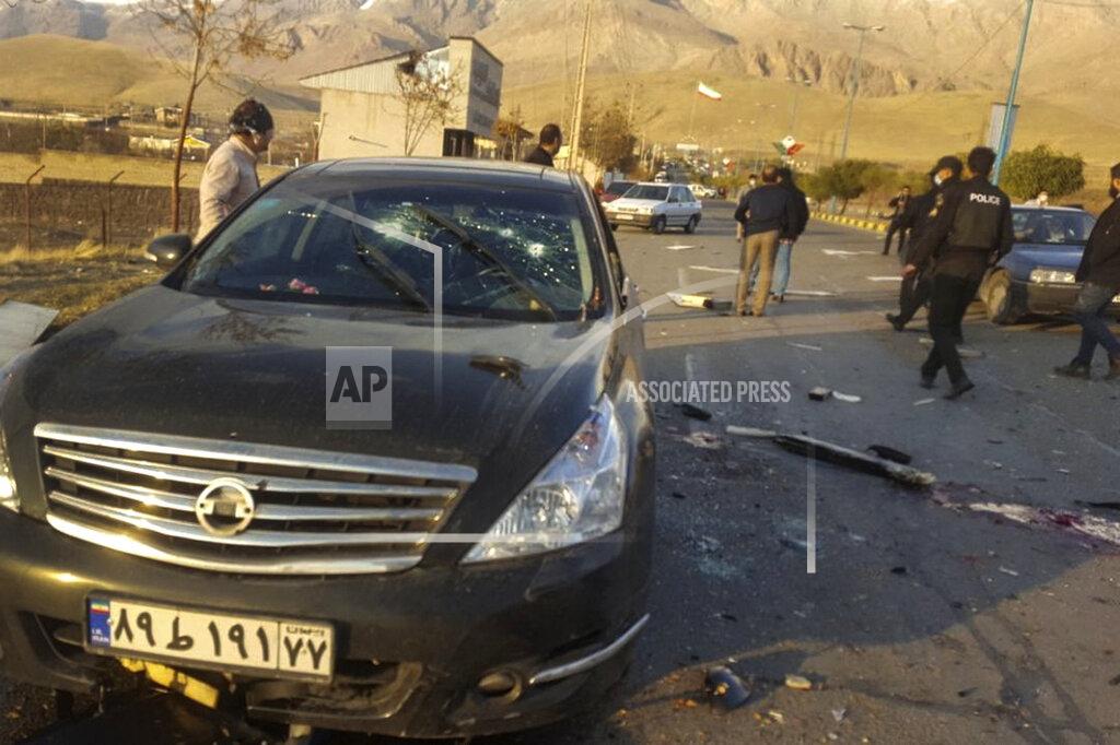 Uncredited This photo released by the semi-official Fars News Agency shows the scene where Mohsen Fakhrizadeh was killed in Absard, a small city just east of the capital, Tehran, Iran, Friday, Nov. 27, 2020. Fakhrizadeh, an Iranian scientist that Israel alleged led the Islamic Republic's military nuclear program until its disbanding in the early 2000s was “assassinated” Friday, state television said. (Fars News Agency via AP)