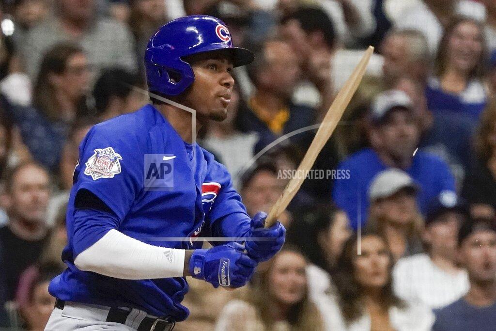 Morry Gash Chicago Cubs' Sergio Alcantara hits a broken bat RBI single during the fourth inning of a baseball game against the Milwaukee Brewers Friday, Sept. 17, 2021, in Milwaukee. (AP Photo/Morry Gash)