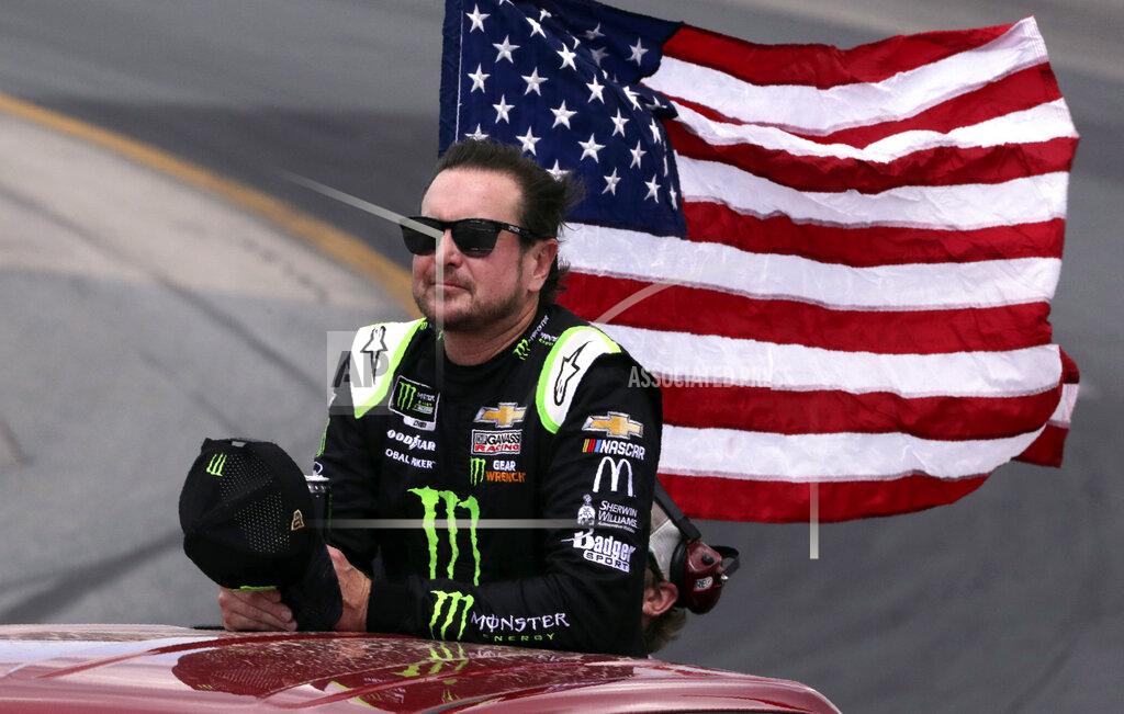 Charles Krupa Kurt Busch takes a lap around the track in a pickup truck during a racer introductions prior to a NASCAR Cup Series auto race at New Hampshire Motor Speedway in Loudon, N.H., Sunday, July 21, 2019. (AP Photo/Charles Krupa)
