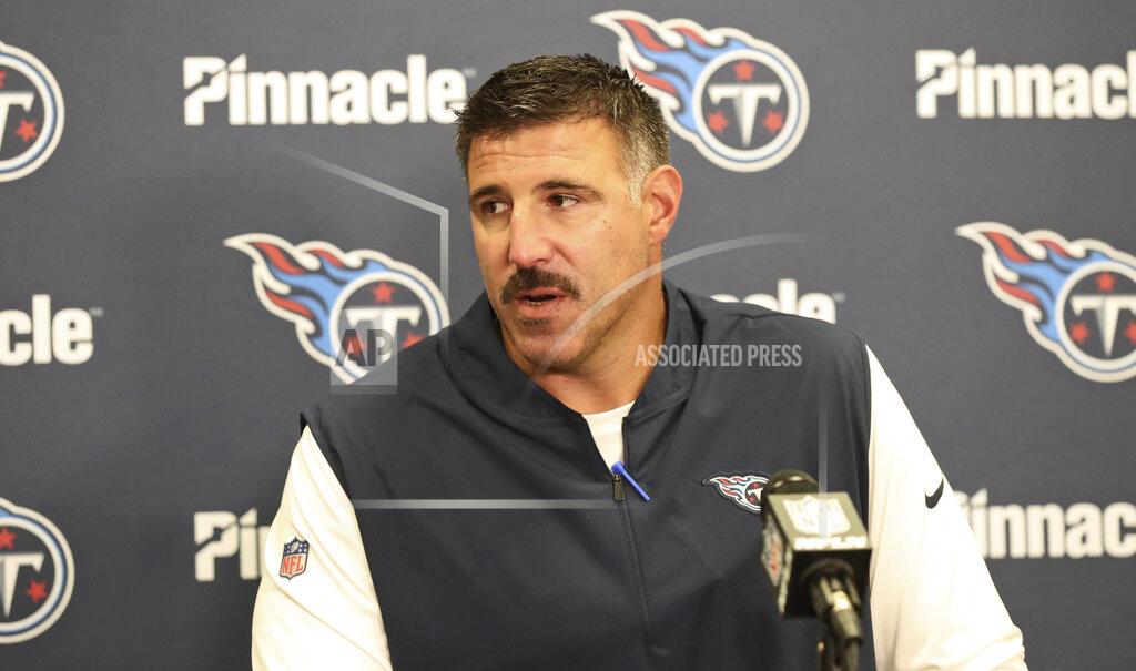 Ron Schwane Tennessee Titans head coach Mike Vrabel speaks at a news conference after this team defeated the Cleveland Browns in an NFL football game Sunday, Sept. 8, 2019, in Cleveland. (AP Photo/Ron Schwane)