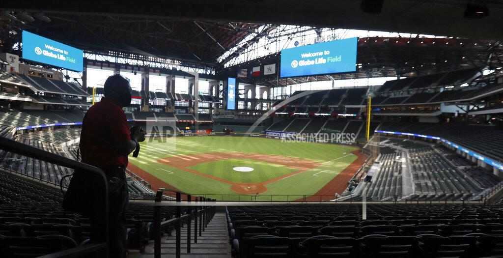 Lm Otero In this photo made Thursday, July 23, 2020, a deck view is seen during a tour of the new Texas Rangers home baseball stadium Globe Life Field in Arlington, Texas. The Texas Rangers' new stadium isn't retro and designers wanted the first next-generation ballpark. There is the full-panel retractable roof, the split seating levels offering full views of the ballpark with plenty of natural light. (AP Photo/LM Otero)