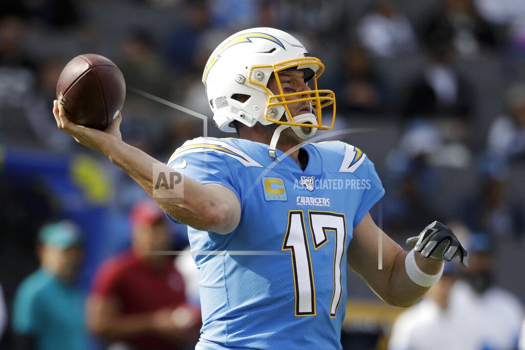 Marcio Jose Sanchez Los Angeles Chargers quarterback Philip Rivers passes against the Oakland Raiders during the first half of an NFL football game Sunday, Dec. 22, 2019, in Carson, Calif. (AP Photo/Marcio Jose Sanchez)