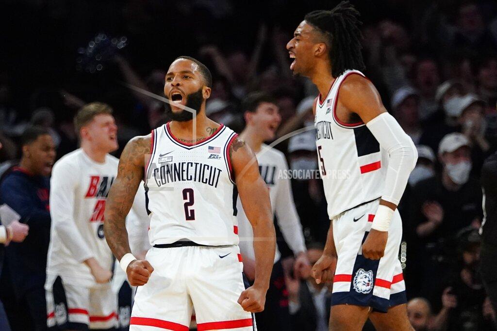 Frank Franklin Ii Connecticut's R.J. Cole (2) and Isaiah Whaley (5) celebrate during the second half of an NCAA college basketball game against Seton Hall at the Big East conference tournament Thursday, March 10, 2022, in New York. (AP Photo/Frank Franklin II)