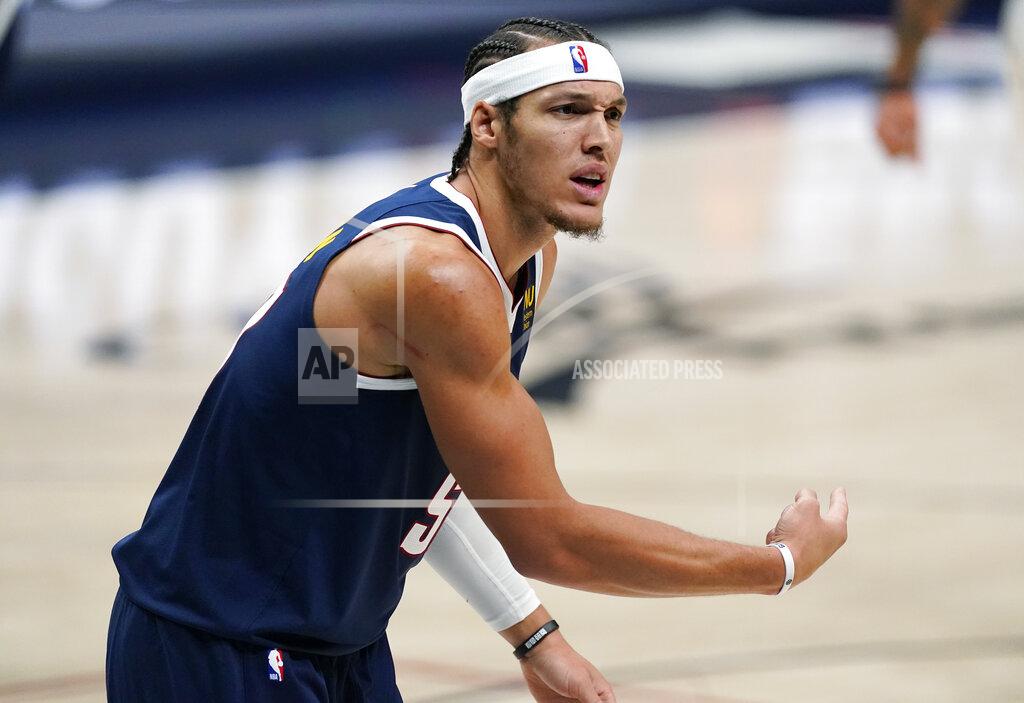 David Zalubowski Denver Nuggets forward Aaron Gordon argues for a call in the second half of an NBA basketball game against the San Antonio Spurs, Friday, April 9, 2021, in Denver. (AP Photo/David Zalubowski)