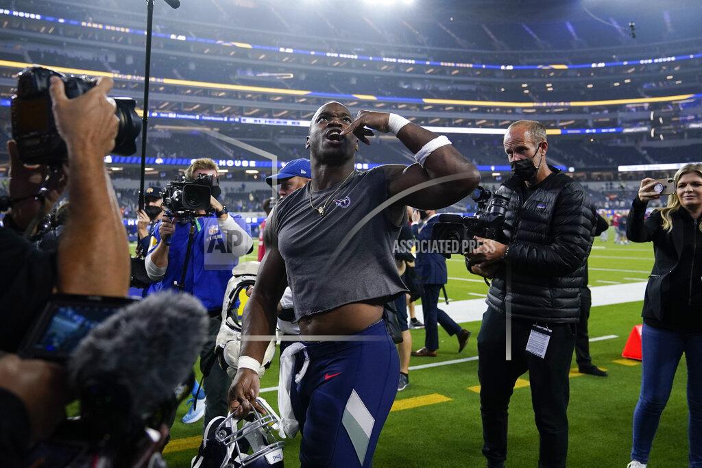 Ashley Landis Tennessee Titans running back Adrian Peterson reacts with fans after the Titans defeated the Los Angeles Rams 28-16 in an NFL football game Sunday, Nov. 7, 2021, in Inglewood, Calif. (AP Photo/Ashley Landis)