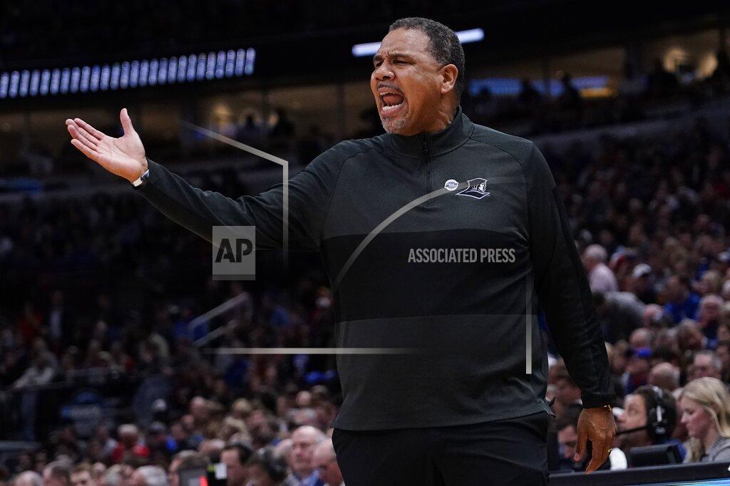 Charles Rex Arbogast Providence head coach Ed Cooley reacts during the first half of a college basketball game in the Sweet 16 round of the NCAA tournament against Kansas Friday, March 25, 2022, in Chicago. (AP Photo/Charles Rex Arbogast)