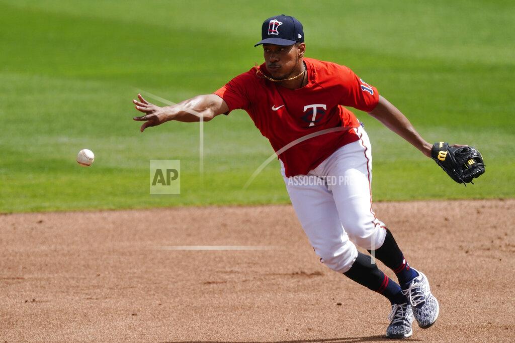 John Bazemore Minnesota Twins shortstop Jorge Polanco (11) practices before a spring training baseball game against the Boston Red Sox Thursday, March 11, 2021, in Fort Myers, Fla.. (AP Photo/John Bazemore)