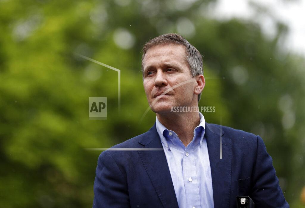 Jeff Roberson FILE- In this May 17, 2018, photo, then Missouri Gov. Eric Greitens waits to deliver remarks to a small group of supporters near the capitol in Jefferson City, Mo. Greitens' political future seemed doomed by scandal when he resigned as Missouri governor. Now, he appears primed to test whether Sen. Roy Blunt's retirement provides a path for redemption within a Republican Party searching for direction after former President Donald Trump's election loss. (AP Photo/Jeff Roberson, File)