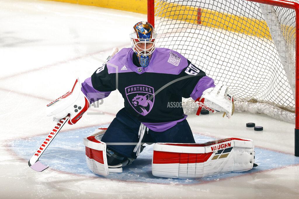 Joel Auerbach Florida Panthers goaltender Chris Driedger warms up for the team's NHL hockey game against the Carolina Hurricanes, Saturday, April 24, 2021, in Sunrise, Fla. (AP Photo/Joel Auerbach)