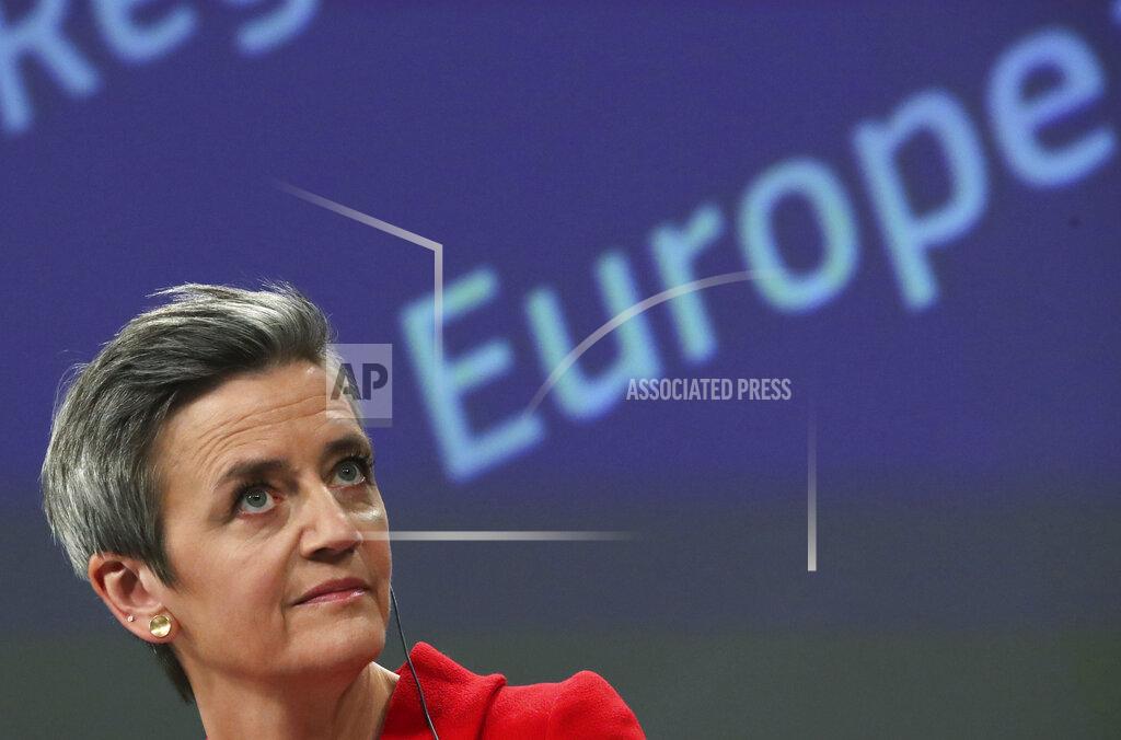 Yves Herman European Commission Vice President Margrethe Vestager speaks during a media conference on the proposal for a Regulation to address distortions caused by foreign subsidies in the Single Market and on the European Industrial Strategy Update at EU headquarters in Brussels, Wednesday, May 5, 2021. (Yves Herman, Pool via AP)
