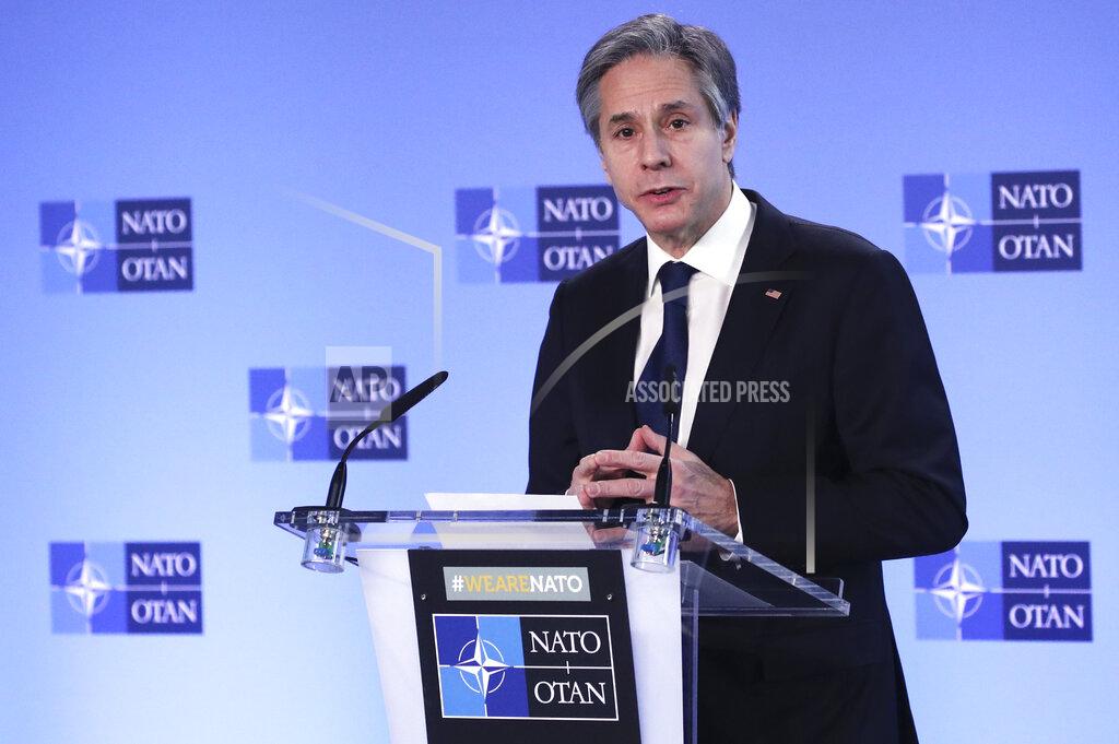 Yves Herman U.S. Secretary of State Antony Blinken delivers remarks with NATO Secretary General Jens Stoltenberg prior to a NATO foreign ministers meeting at NATO headquarters in Brussels, Tuesday, March 23, 2021. (Yves Herman, Pool via AP)