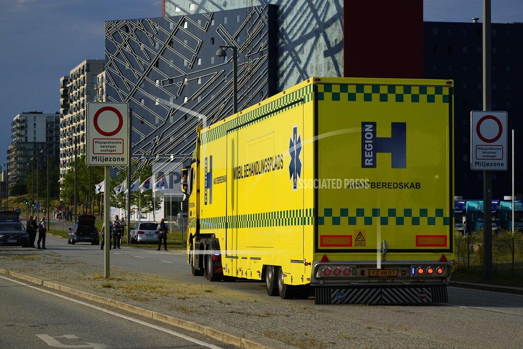 Claus Bech Emergency services at the Field's shopping center after a shooting, in Copenhagen, Denmark, Sunday, July 3, 2022. Danish police say several people have been shot at a Copenhagen shopping mall. Copenhagen police said that one person has been arrested in connection with the shooting at the Field’s shopping mall on Sunday. Police tweeted that “several people have been hit” but gave no other details. (Claus Bech/Ritzau Scanpix via AP)