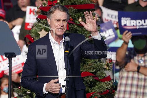 FILE - Sen. David Perdue, R-Ga., speaks during a rally in Augusta, Ga., on Dec. 10, 2020. Georgia Gov. Brian Kemp, who drew Donald Trump's wrath for refusing to act on his false allegations of a stolen election, is likely to face the former senator for the 2022 Republican primary for governor. (AP Photo/John Bazemore, File)