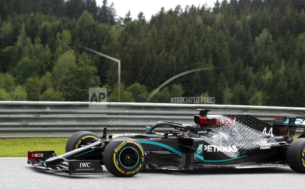 Darko Bandic Mercedes driver Lewis Hamilton of Britain steers his car during the first practice session at the Red Bull Ring racetrack in Spielberg, Austria, Friday, July 3, 2020. The Austrian Formula One Grand Prix will be held on Sunday. (AP Photo/Darko Bandic)
