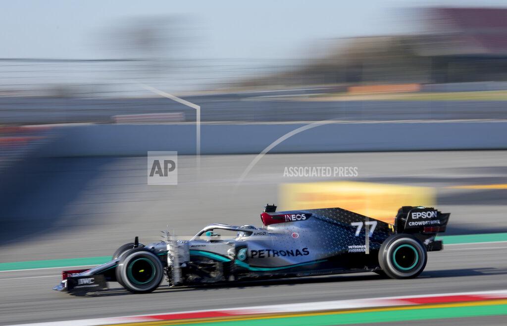 Joan Monfort Mercedes-AMG Petronas' Valtteri Bottas drives during a Formula One pre-season testing session at the Barcelona Catalunya racetrack in Montmelo, outside Barcelona, Spain, Wednesday, Feb. 19, 2020. (AP Photo/Joan Monfort)