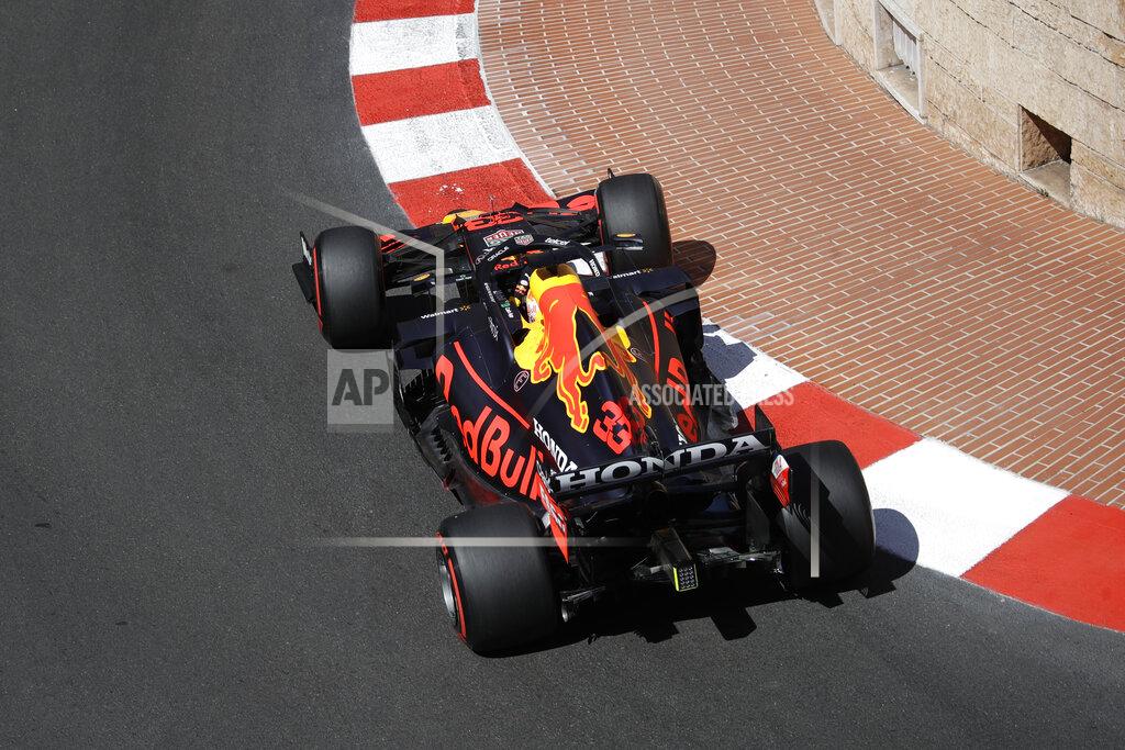 Luca Bruno Red Bull driver Max Verstappen of the Netherlands steers his car during the second free practice for Sunday's Formula One race, at the Monaco racetrack, in Monaco, Thursday, May 20, 2021. (AP Photo/Luca Bruno)