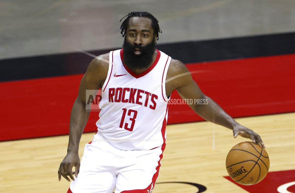 Carmen Mandato Houston Rockets' James Harden controls the ball during the first half of an NBA basketball game against the San Antonio Spurs in Houston, Thursday, Dec. 17, 2020. (Carmen Mandato/Pool Photo via AP)