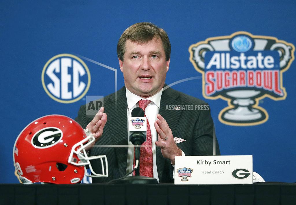 Curtis Compton Georgia head coach Kirby Smart takes questions during his Sugar Bowl press conference for the game against Texas, in New Orleans, on Monday, Dec 31, 2018. No. 14 Texas will try to cap an impressive season when it faces No. 6 Georgia in the Sugar Bowl on Tuesday night, Jan. 1, 2019. (Curtis Compton/Atlanta Journal-Constitution via AP)