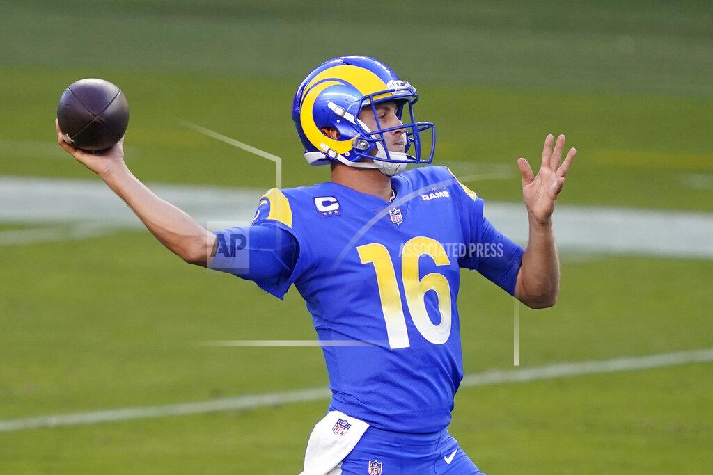 Tony Avelar Los Angeles Rams quarterback Jared Goff (16) passes against the San Francisco 49ers during the first half of an NFL football game in Santa Clara, Calif., Sunday, Oct. 18, 2020. (AP Photo/Tony Avelar)