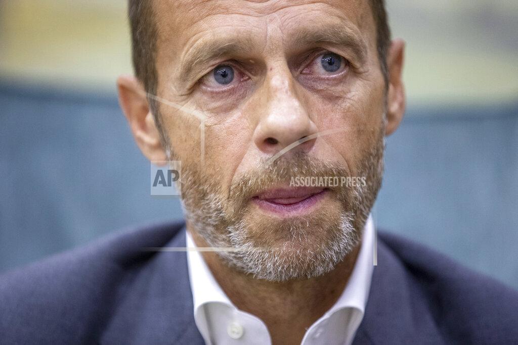 Manu Fernandez UEFA President Aleksander Ceferin speaks during an interview with The Associated Press in Lisbon, Portugal, Sunday, Aug. 23, 2020. Ceferin says he will hold talks about retaining the single-game eliminator format that has been used to complete the pandemic-disrupted Champions League and Europa League seasons. (AP Photo/Manu Fernandez)
