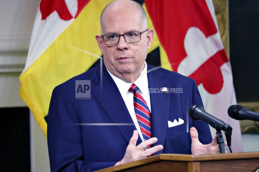 Brian Witte Maryland Gov. Larry Hogan announces an expansion of vaccine eligibility during a news conference on Thursday, March 18, 2021 in Annapolis, Md. Businesses could be spared billions of dollars of higher taxes in coming years as a result of federal coronavirus relief funds flowing to the states. Hogan announced a budget plan this spring that would use $1.1 billion from the latest federal COVID-19 relief law to bolster a depleted unemployment compensation accounts. (AP Photo/Brian Witte)