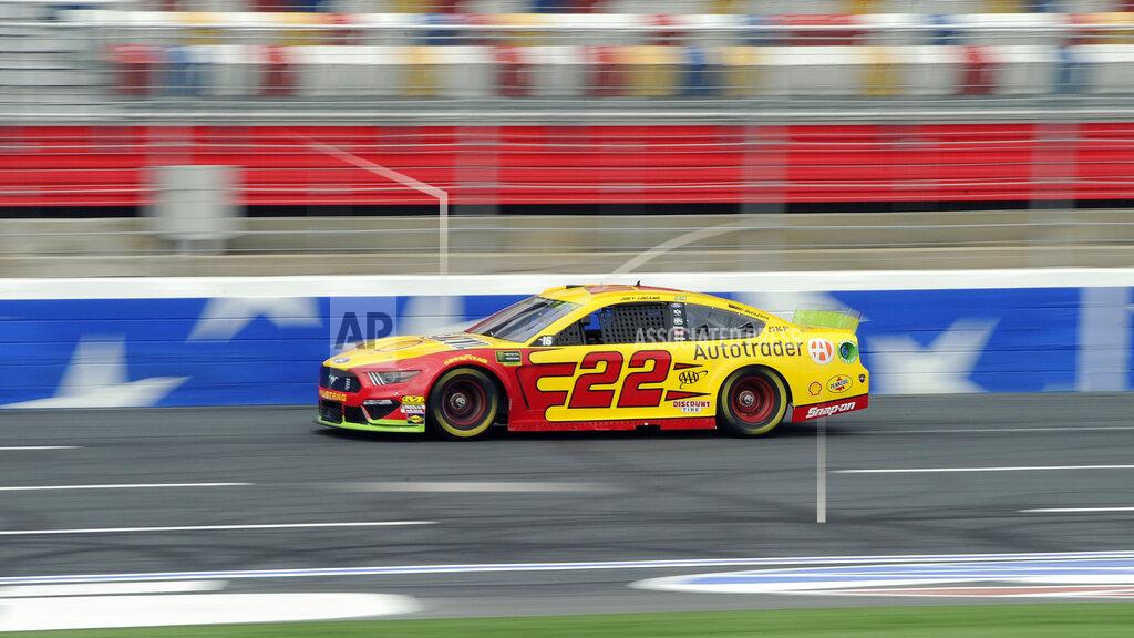 Mike Mccarn Joey Logano drives during practice for Sunday's NASCAR Cup Series auto race at Charlotte Motor Speedway in Concord, N.C., Saturday, Sept. 28, 2019. (AP Photo/Mike McCarn)